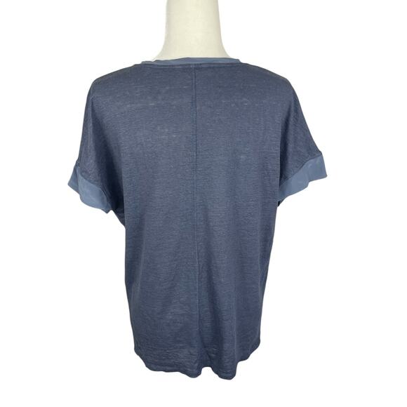 Sundance Linen Silk V-Neck Short Sleeve T-Shirt Blue Size Large Minimalist - Picture 7 of 13